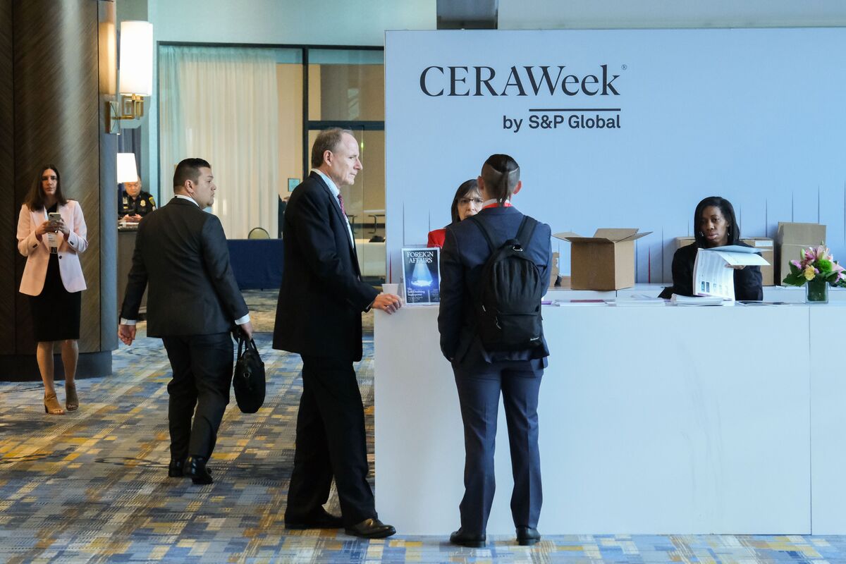 Attendees arrive for the 2024 CERAWeek by S&P Global conference in Houston, Texas on March 18. Photographer: F. Carter Smith/Bloomberg